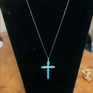 Handmade turquoise sterling cross necklace